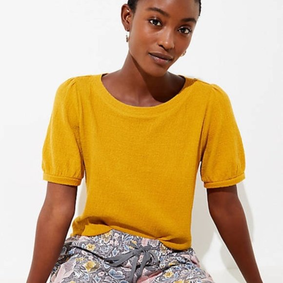 LOFT Tops - Loft Textured Puff Sleeve Tee in Aztec Gold